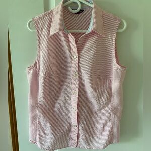 Women’s Lands End Sleeveless Pink/White Seersucker Collared Shirt Size 12